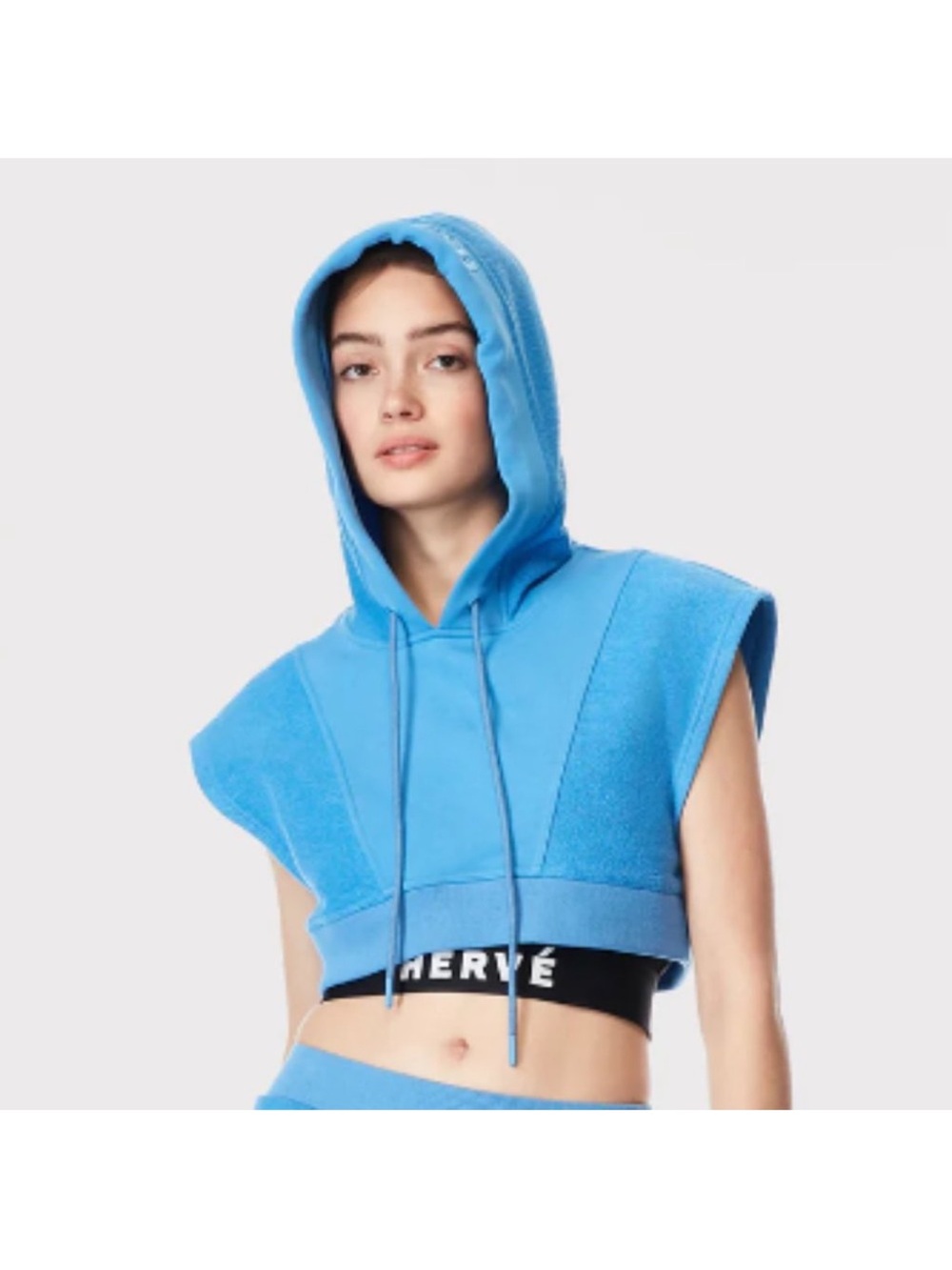 Hervé by Hervé Leger Sky Blue Drawstring Hoodie - Picture 10 of 11